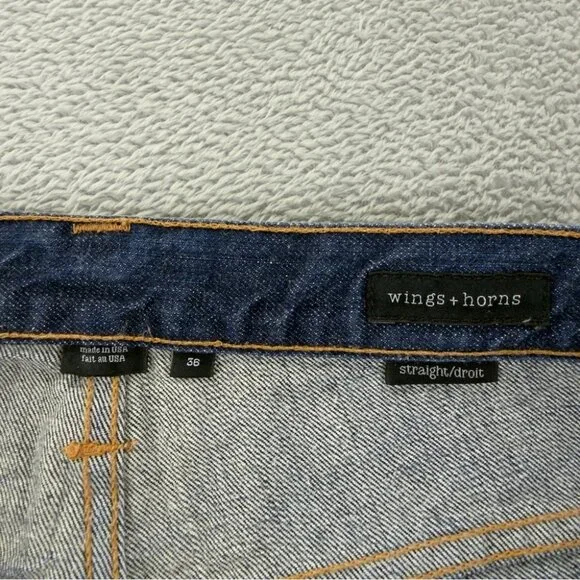 Wings + Horns Men Size 36x34 Cone Mills Selvedge Raw Denim